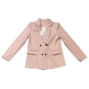 NWT Pastel Pink Herringbone Double-Breasted Blazer Jacket Sz M